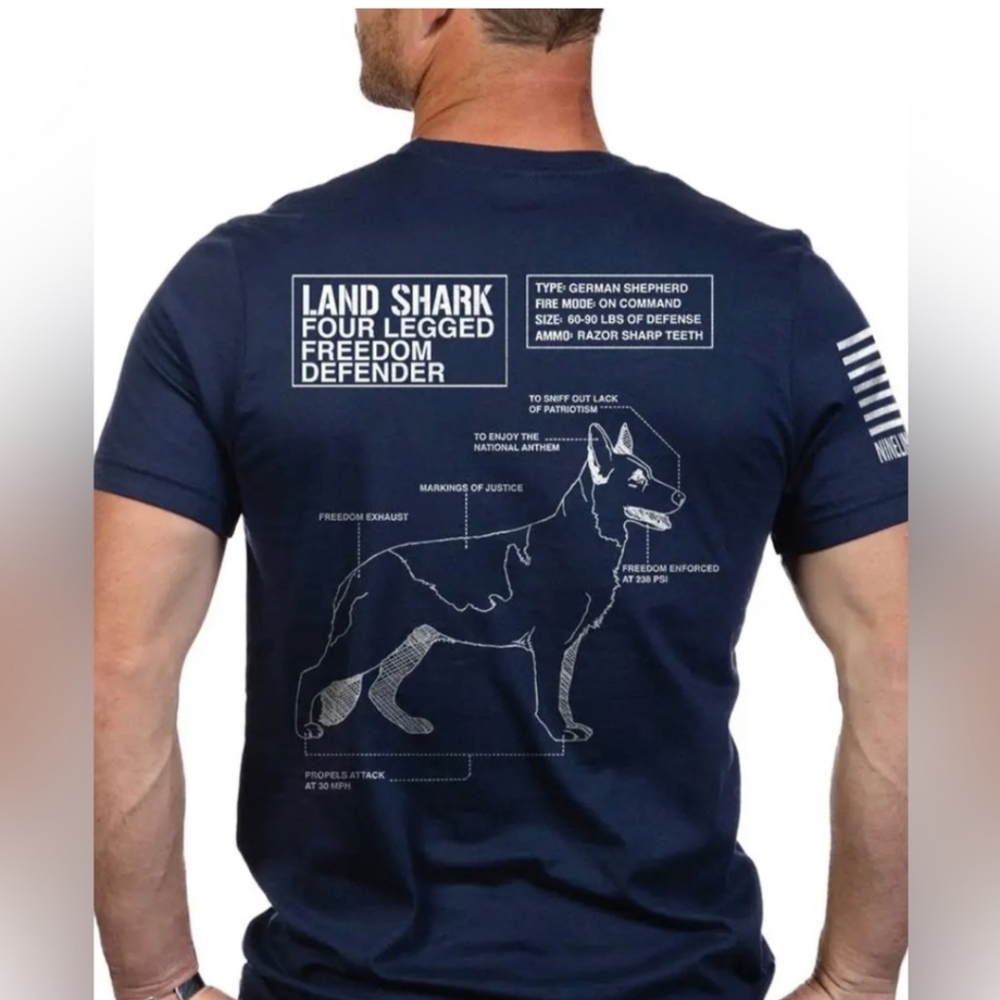 Nine Line German Shepherd Land Shark Shirt Graphic Tee Navy Blue men’s unisex L